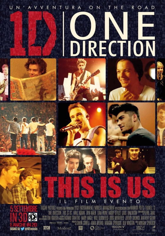 one direction, 1d, harry styles, liam payne, louis tomlinson, niall horan, zayn malik, this is us, poster ufficiale italiano, this is us data di uscita, 5 settembre 2013, film one direction