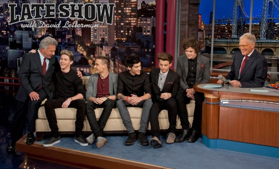one direction,1d,the late show with david letterman,harry styles,liam payne,louis tomlinson,niall horan,zayn malik,dustin hoffman,david letterman,the late show